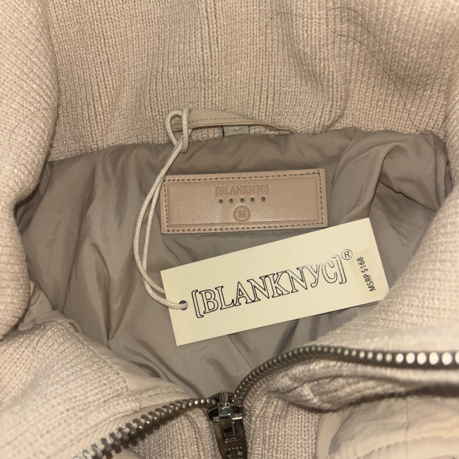 BLANKNYC Sz M Coat Jacket Moto Beige Naturals Boho Layered Pockets Zipper Button