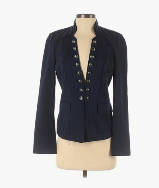 White House Black Market Women Military Navy Blue Jacket 4