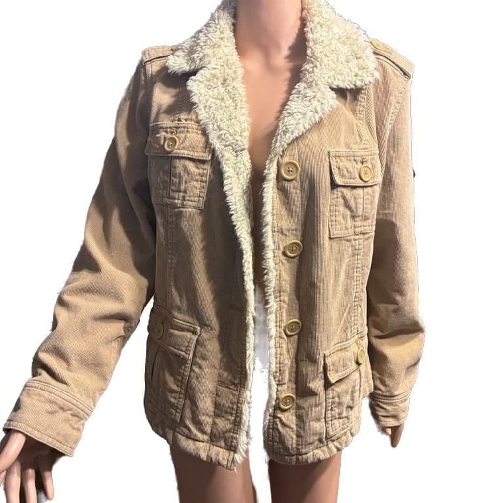 Aeropostale Women’s Tan Corduroy Sherpa Lined Jacket Size L