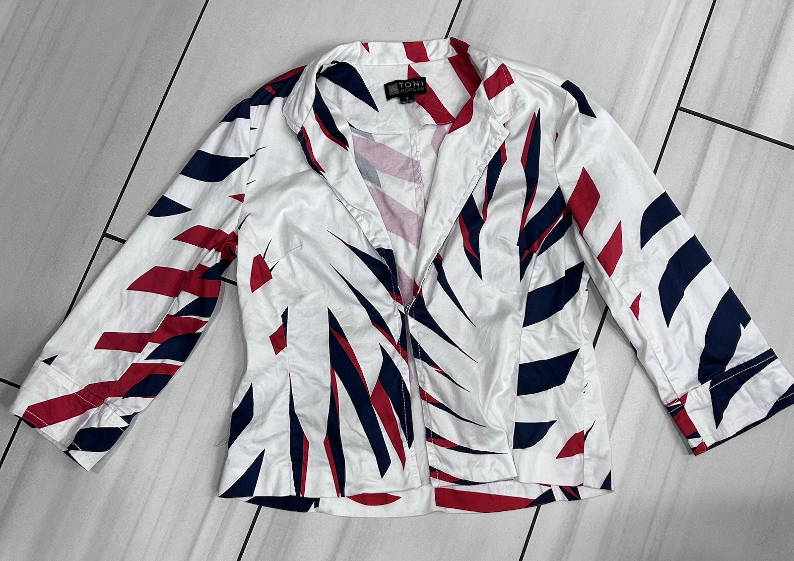 Toni Morgan Open Front Jacket Size Small Red White And Blue Patriotic