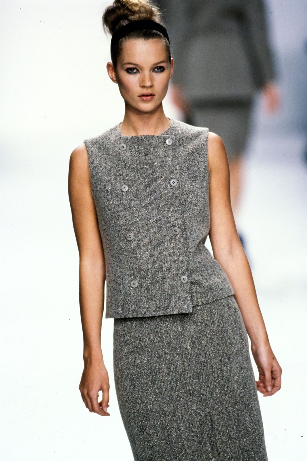 Calvin Klein Collection Fall 1995 Collarless Double Breasted Tweed Blazer 10