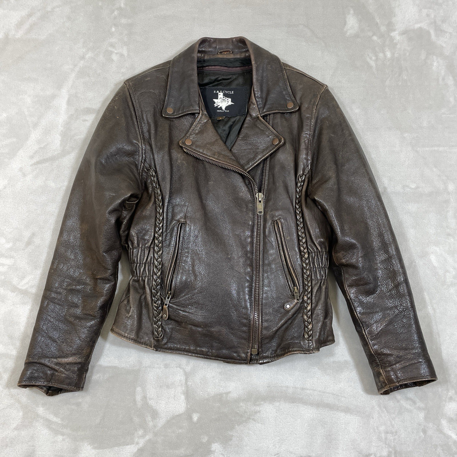 S&S Cycle Leather Jacket Womens Large Amarillo Texas Moto Biker Motorcycle