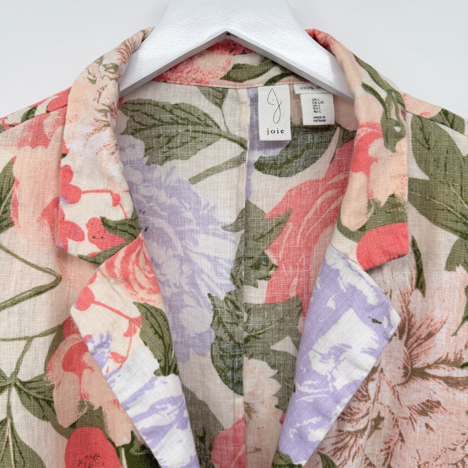 Joie Blazer Jacket Womens Size Large 100% Linen Floral Garden Party Coquette