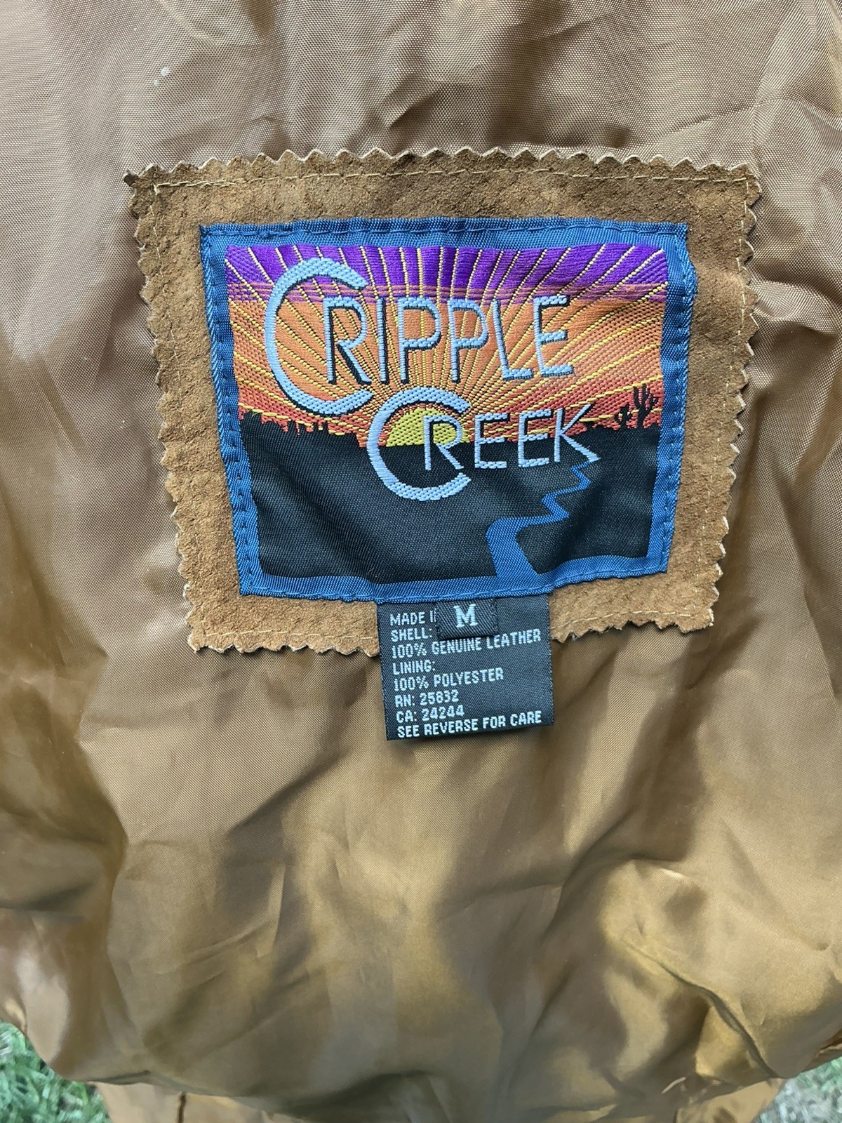 VINTAGE CRIPPLE CREEK LEATHER brown FRINGE JACKET SIZE L WESTERN SUEDE TASSEL