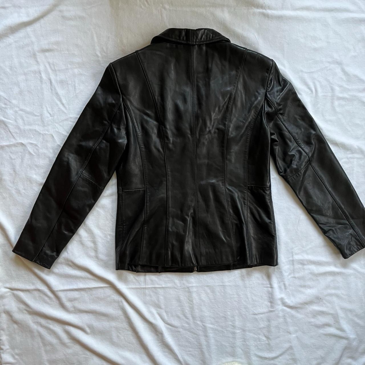 90s Black Leather Jacket Women’s Small Worthington Lambskin Full Zip Vintage
