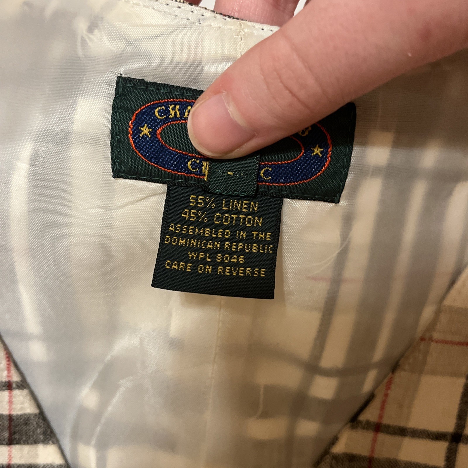 VTG CC Vest Women’s Beige Nova Check Sleeveless Lined Linen Blend