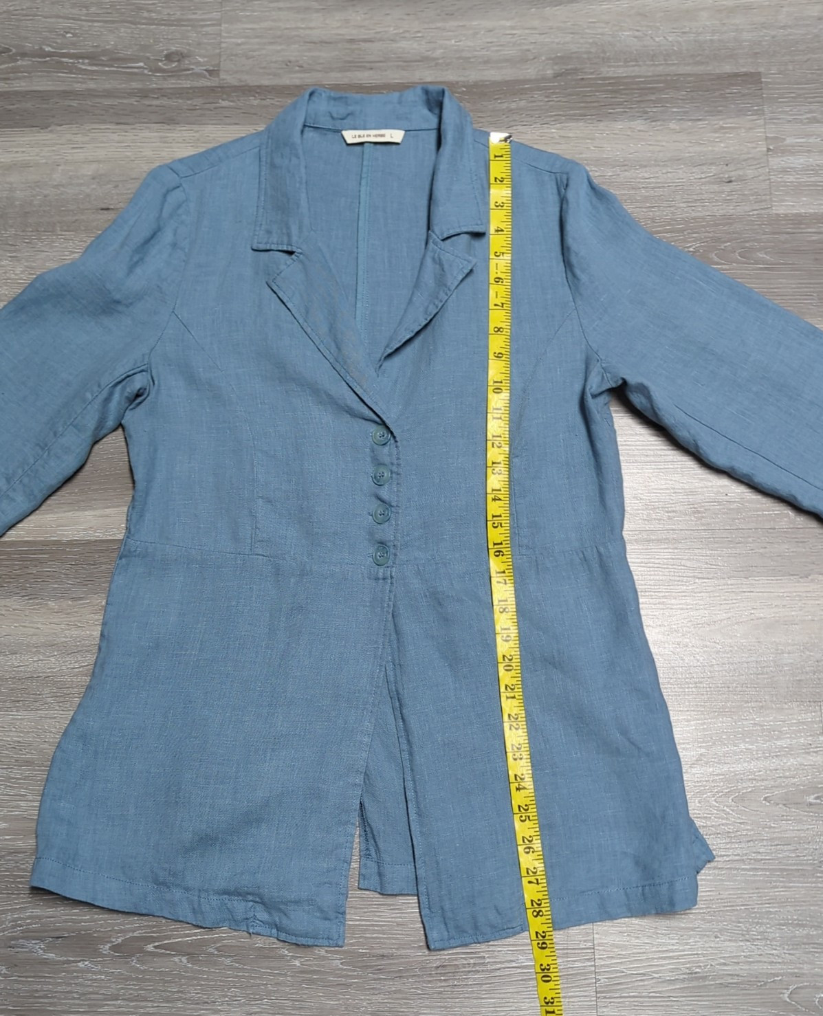 Le Ble en Herbe 100% Linen Jacket Size L 3/4 Sleeve Casual Lagenlook Travel
