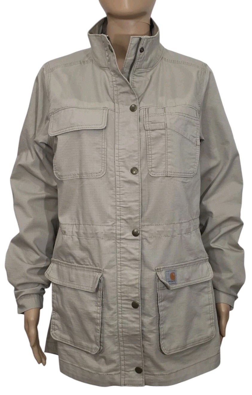 Carhartt Womens Size M (8/10) Chore Utility Barn Jacket Pockets Khaki