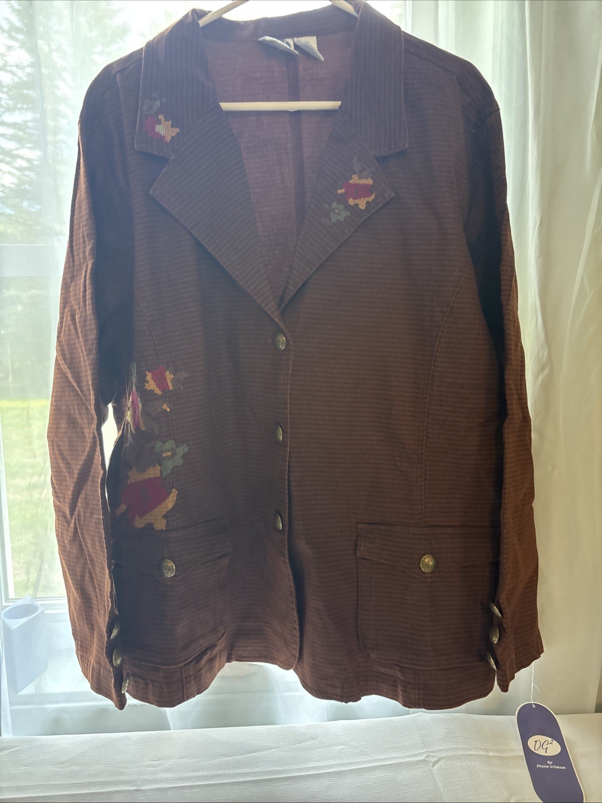 DG2 By Diane Gilman Ladies Blazer Size 3X Brown & Black Stripe With Embroidery