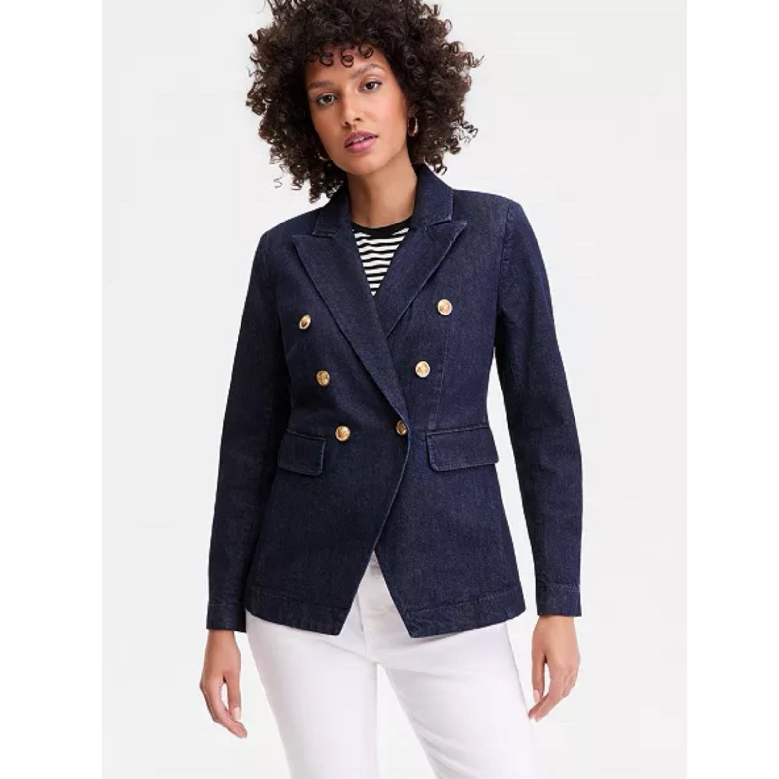 International Concepts Denim blazer Sz Large Nautical Coastal Preppy chic Jacket