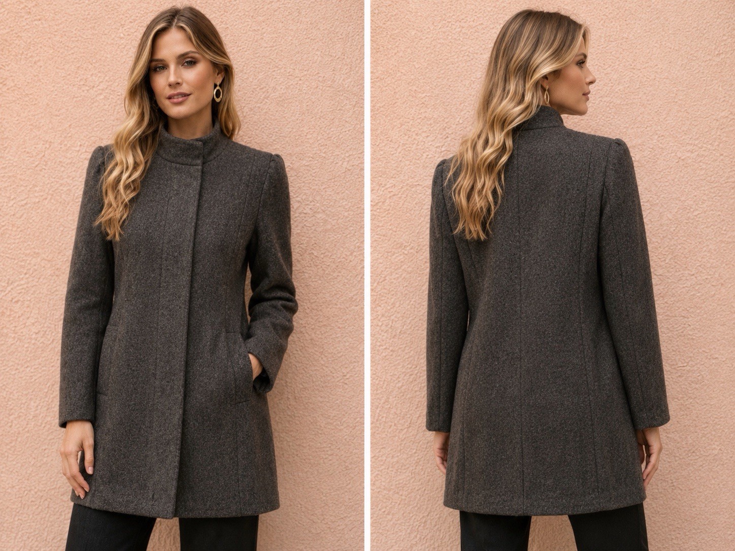 Unknown Factory Women’s Juniors S Gray Wool Mid-Length Overcoat Pockets
