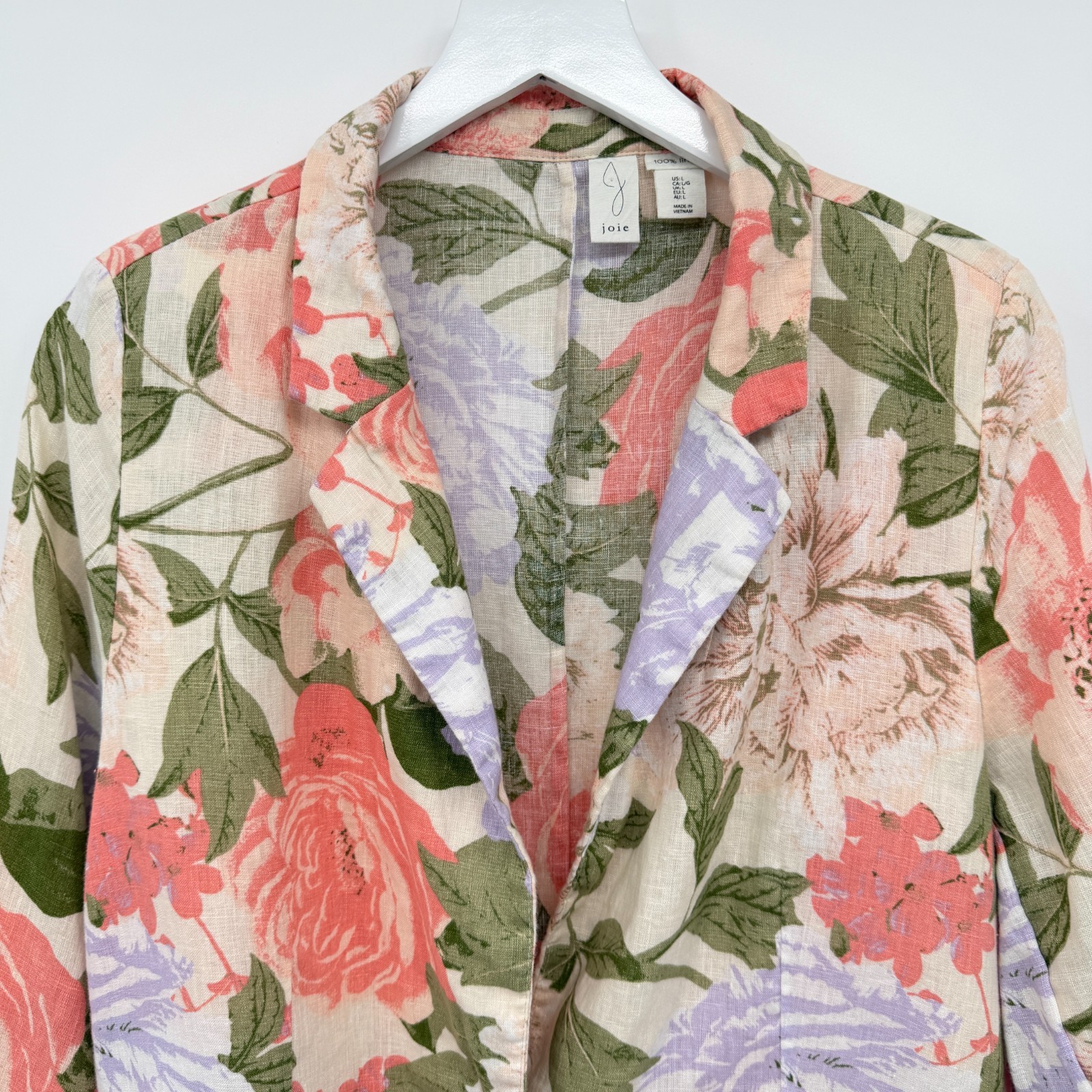 Joie Blazer Jacket Womens Size Large 100% Linen Floral Garden Party Coquette