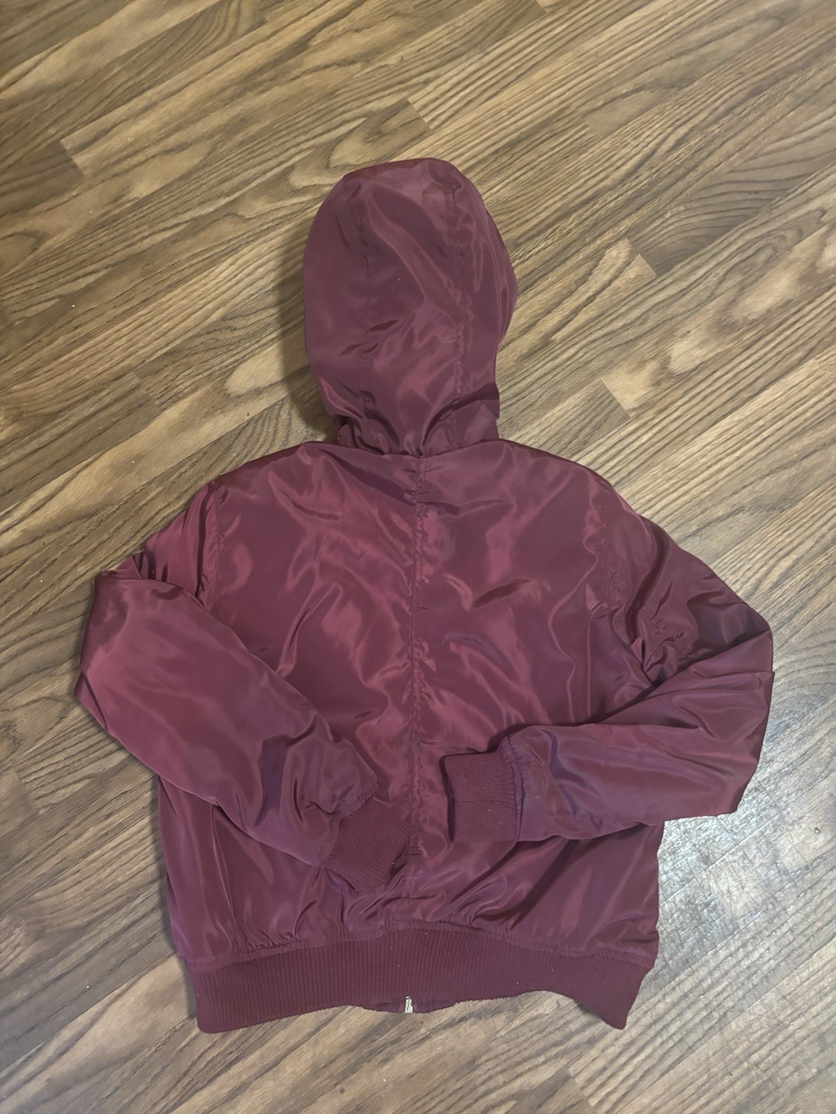 Woman’s Full Zip Full Button Burgundy Bomber Jacket Size Medium Pre Owned