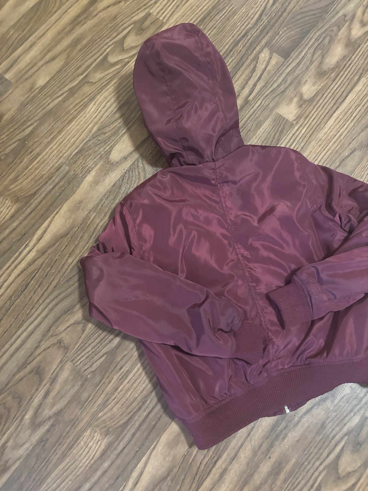 Woman’s Full Zip Full Button Burgundy Bomber Jacket Size Medium Pre Owned