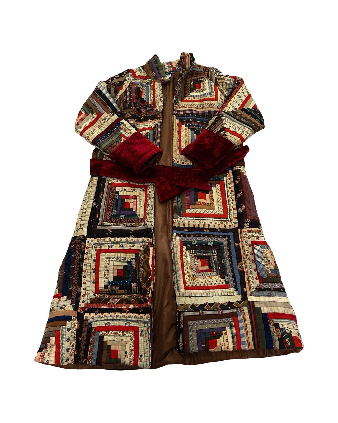 Handcrafted Vintage Log Cabin Quilt Up Cycled Long Coat Size Large NEW!!!