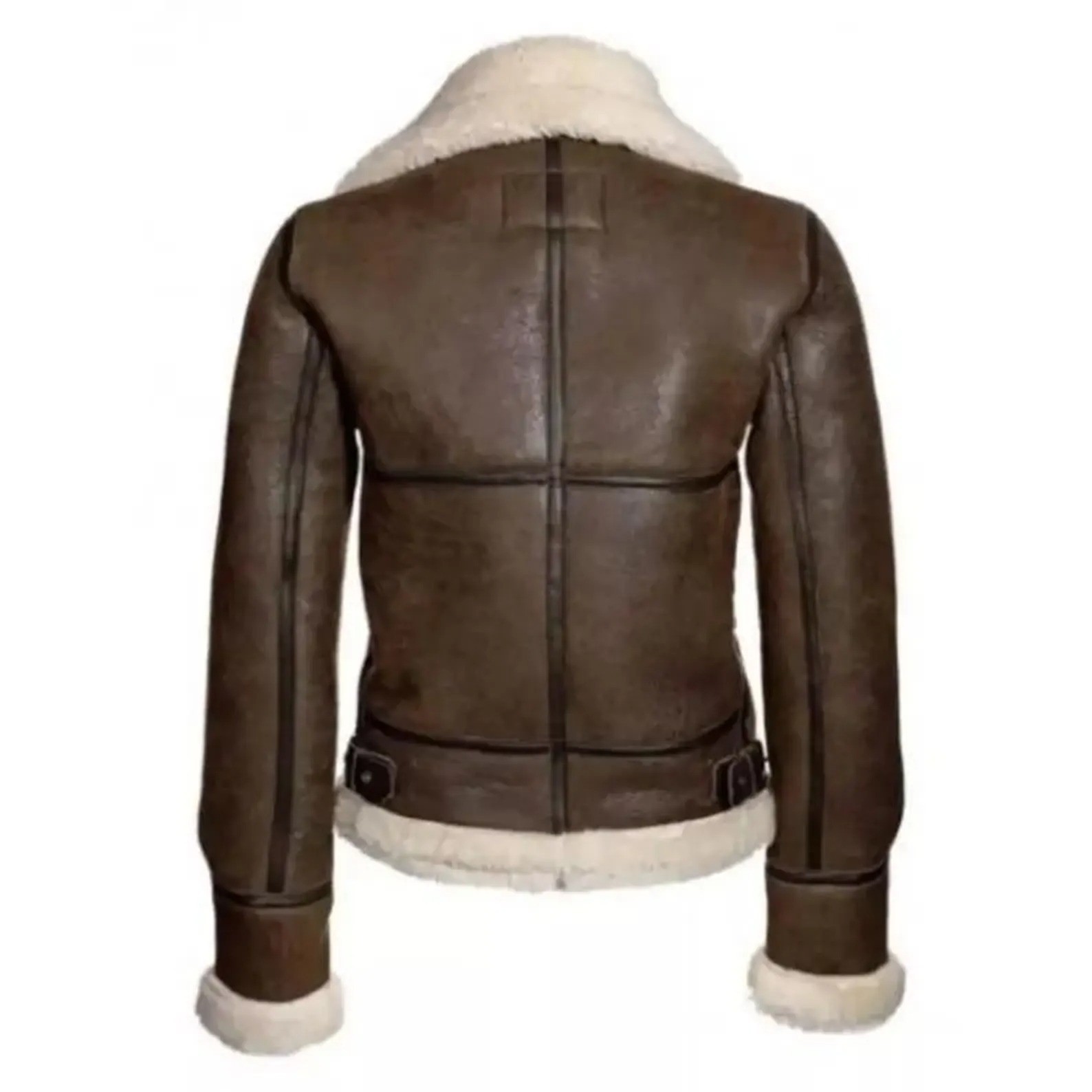Women’s Brown 100% Real Sheepskin Leather Jacket Aviator Bomber Fur Lined Coat