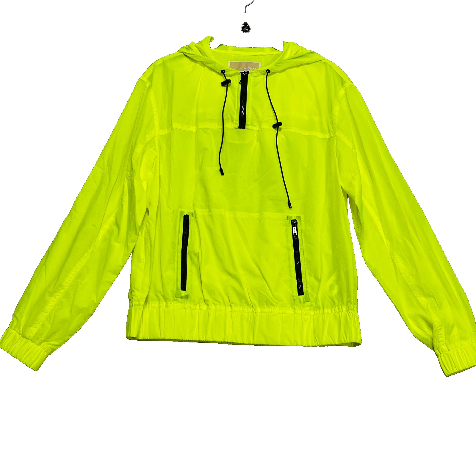 Michael Kors Windbreaker Women Small Neon Yellow Quarter Zip Hooded Lightweight