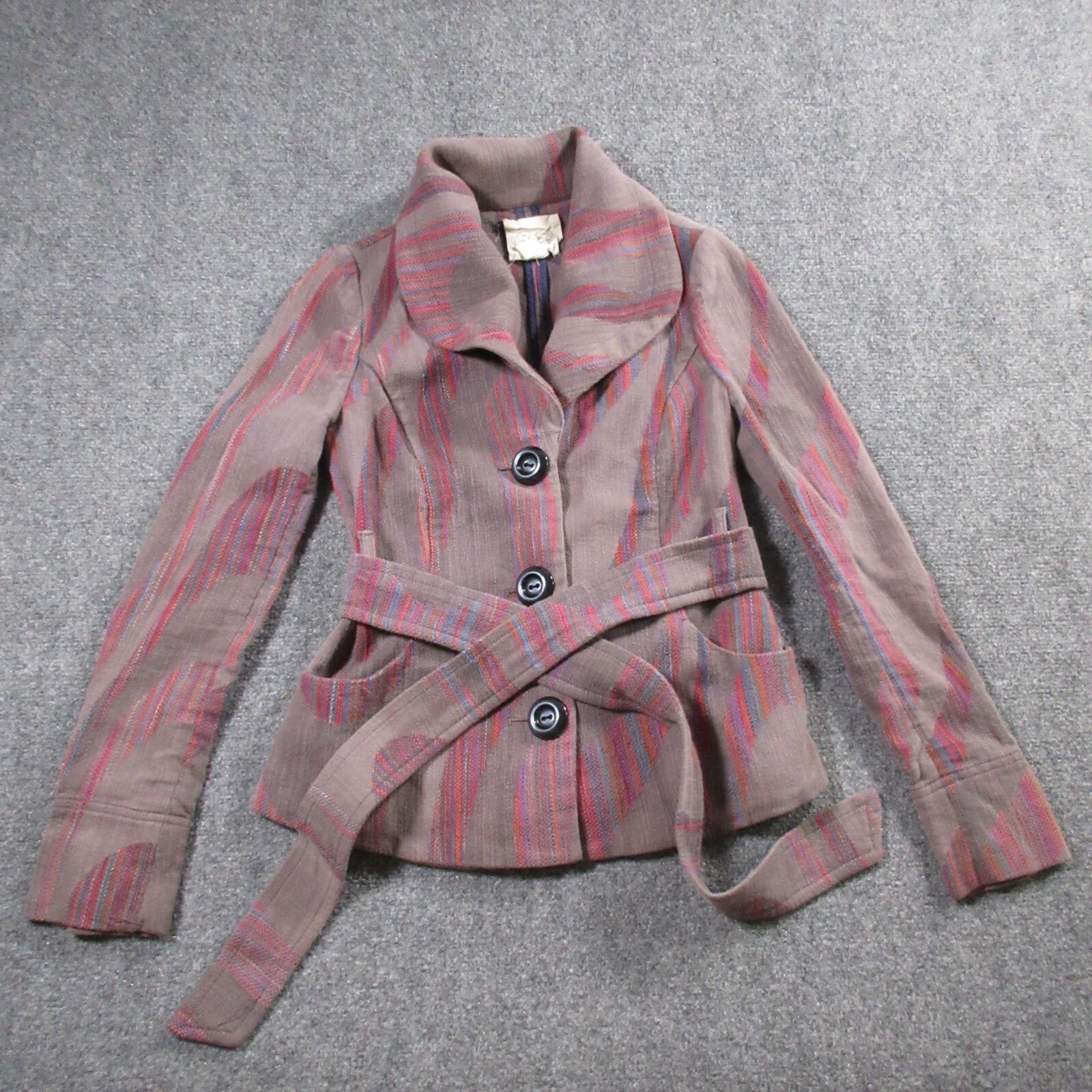 Anthropologie Jacket Women 0 Woven Red Belt Coat Boho Cardigan Knit Blazer Cidra