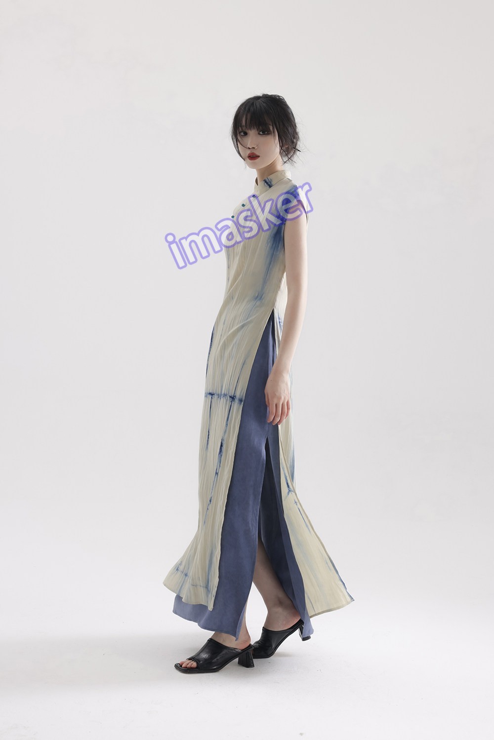Ladies Open Slit Cheongsam New Ethnic Style Sleeveless Slimming Fit Qipao Dress