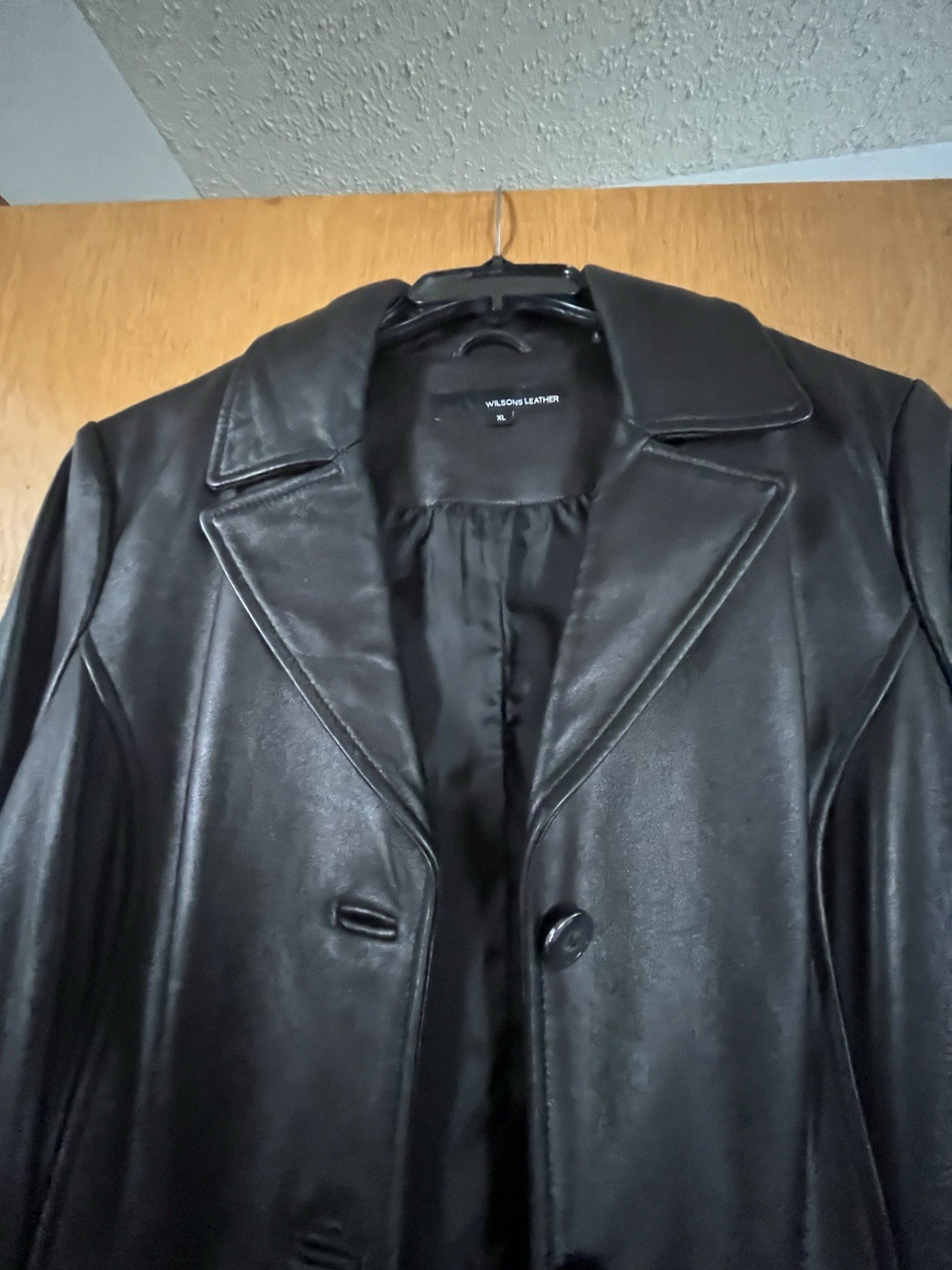Vintage 90s Wilsons Black Leather Jacket Long XL