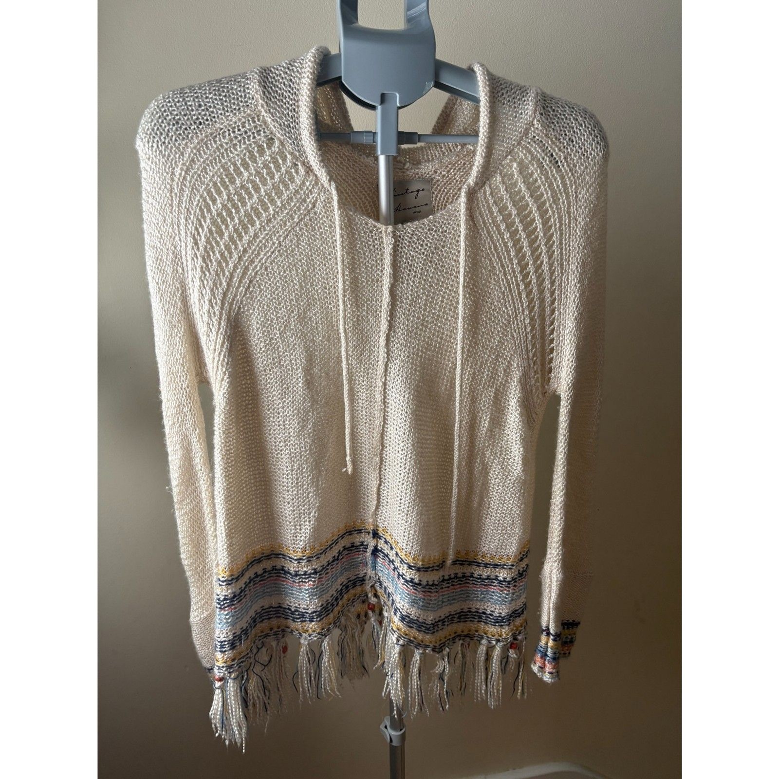 Vintage Havana Knit Poncho with Fringe Sz Small