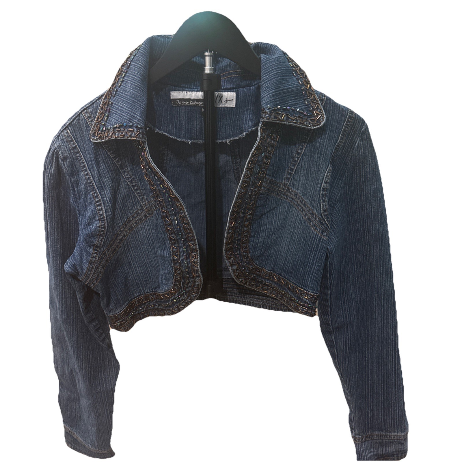 Women’s D/X jeans Vtg y2k Denim Bolero Shrug Crop Jacket Open Front size Med