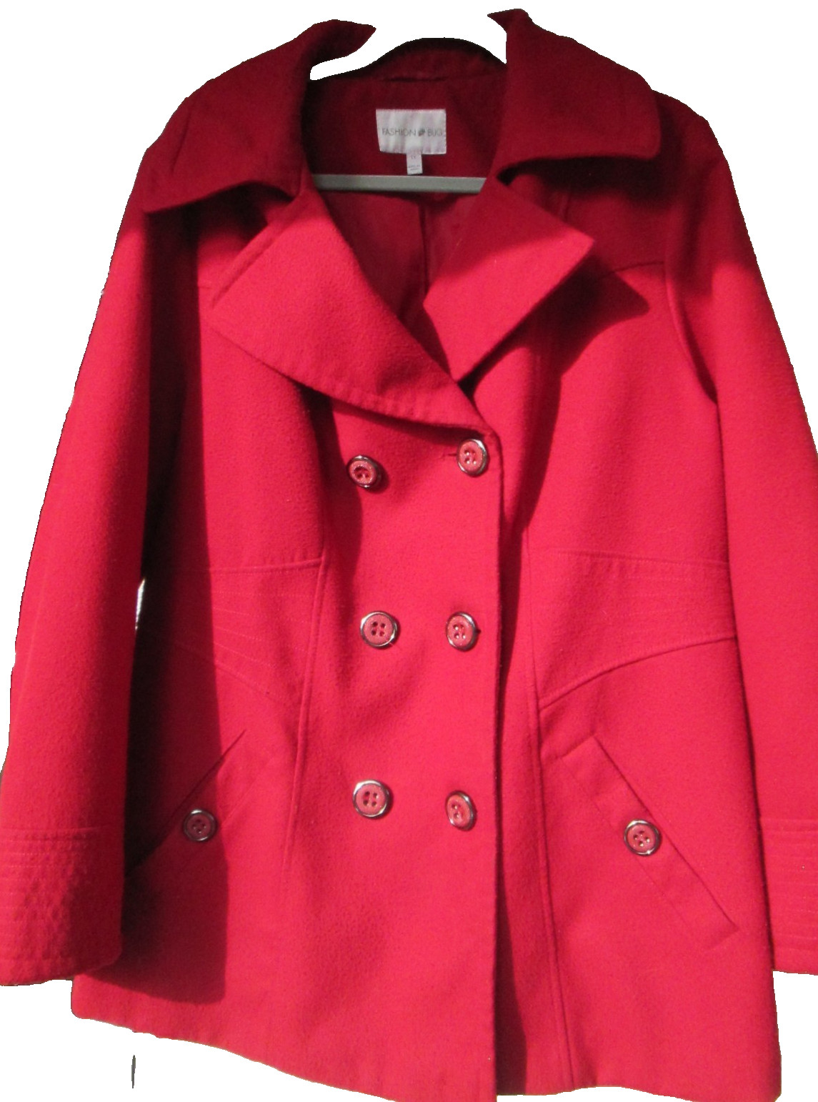 Double Breasted Pea Coat Lined Red/Maroon Size 1X Fashion Bug Machine Washable