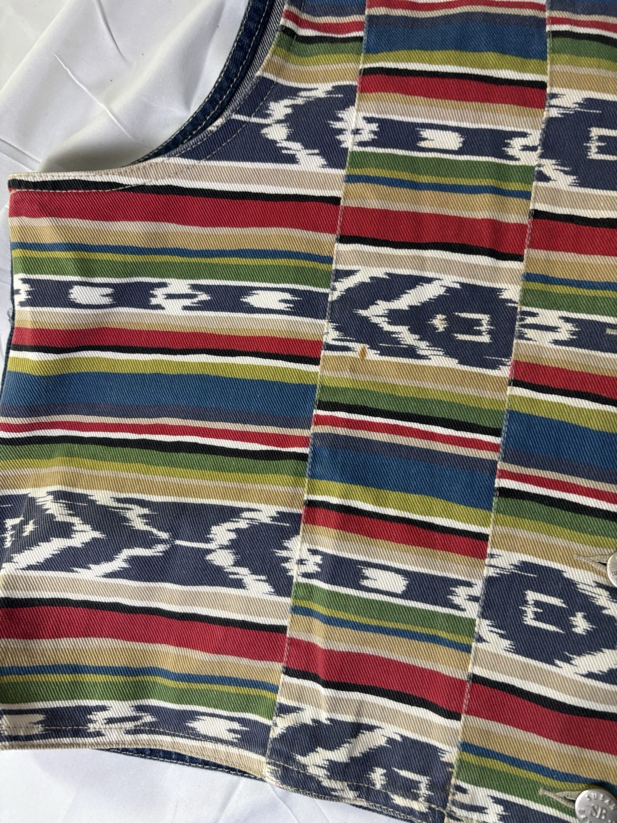 Vintage Susan Bristol Aztec Southwestern Button Up Denim Vest Womens Size L