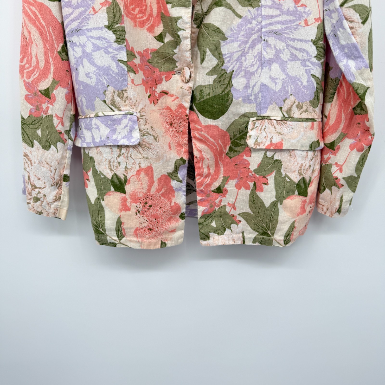 Joie Blazer Jacket Womens Size Large 100% Linen Floral Garden Party Coquette