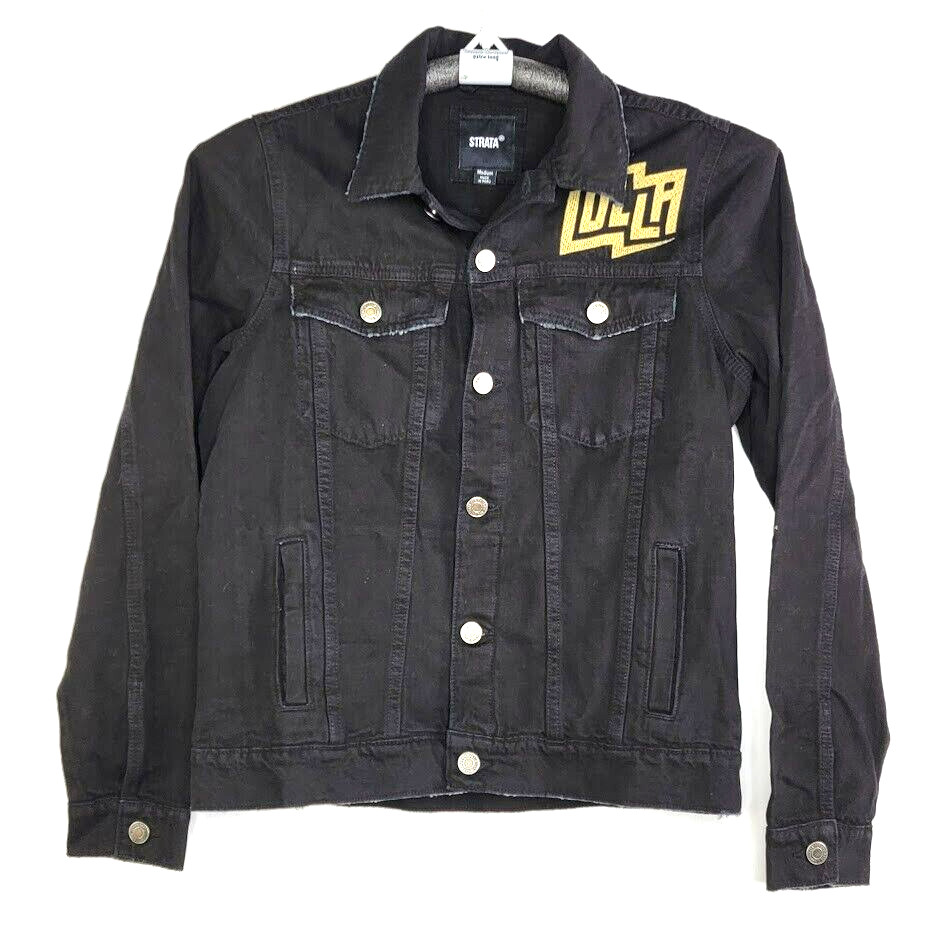 Strata Lolla Lollapalooza World Tour Jean Jacket Size Medium Black Denim