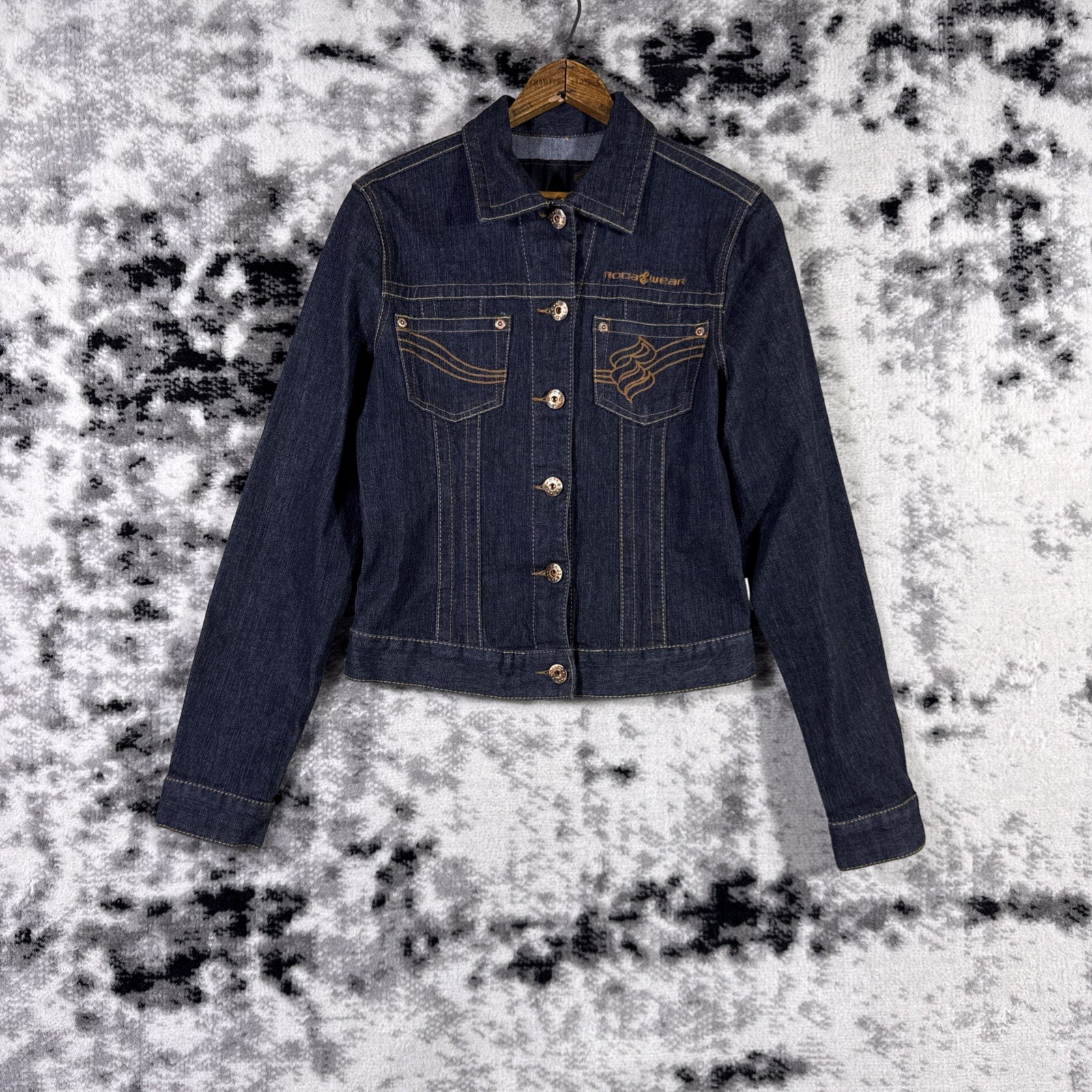 Rocawear Denim Jacket Womens Size Medium Embroidered Y2k Hip Hop Streetwear