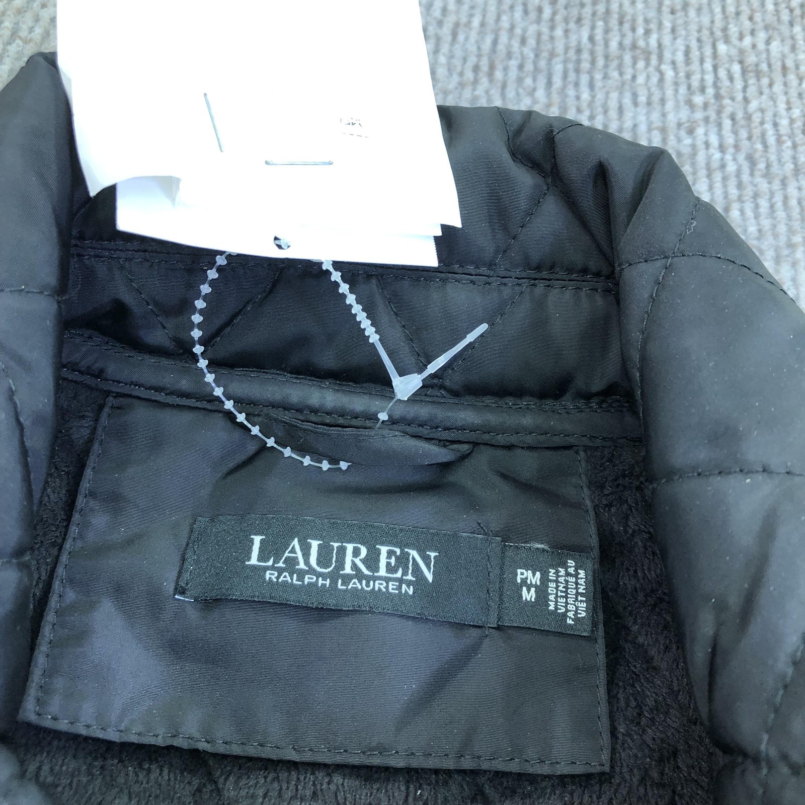Lauren Ralph Lauren Quilted Jacket Womens PM Petite Black Belted Mid Length Warm