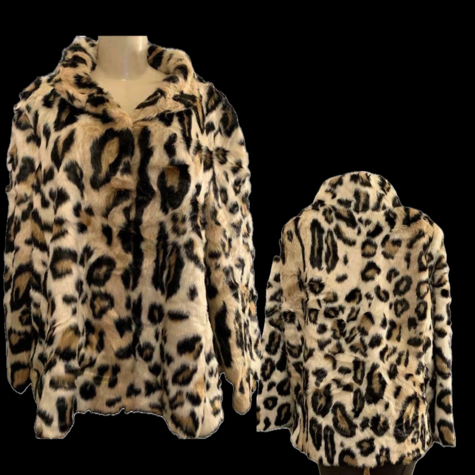 Donna Salyers Fabulous Fur 22/24 Leopard Print Faux Fur Coat Stand -Up Collar