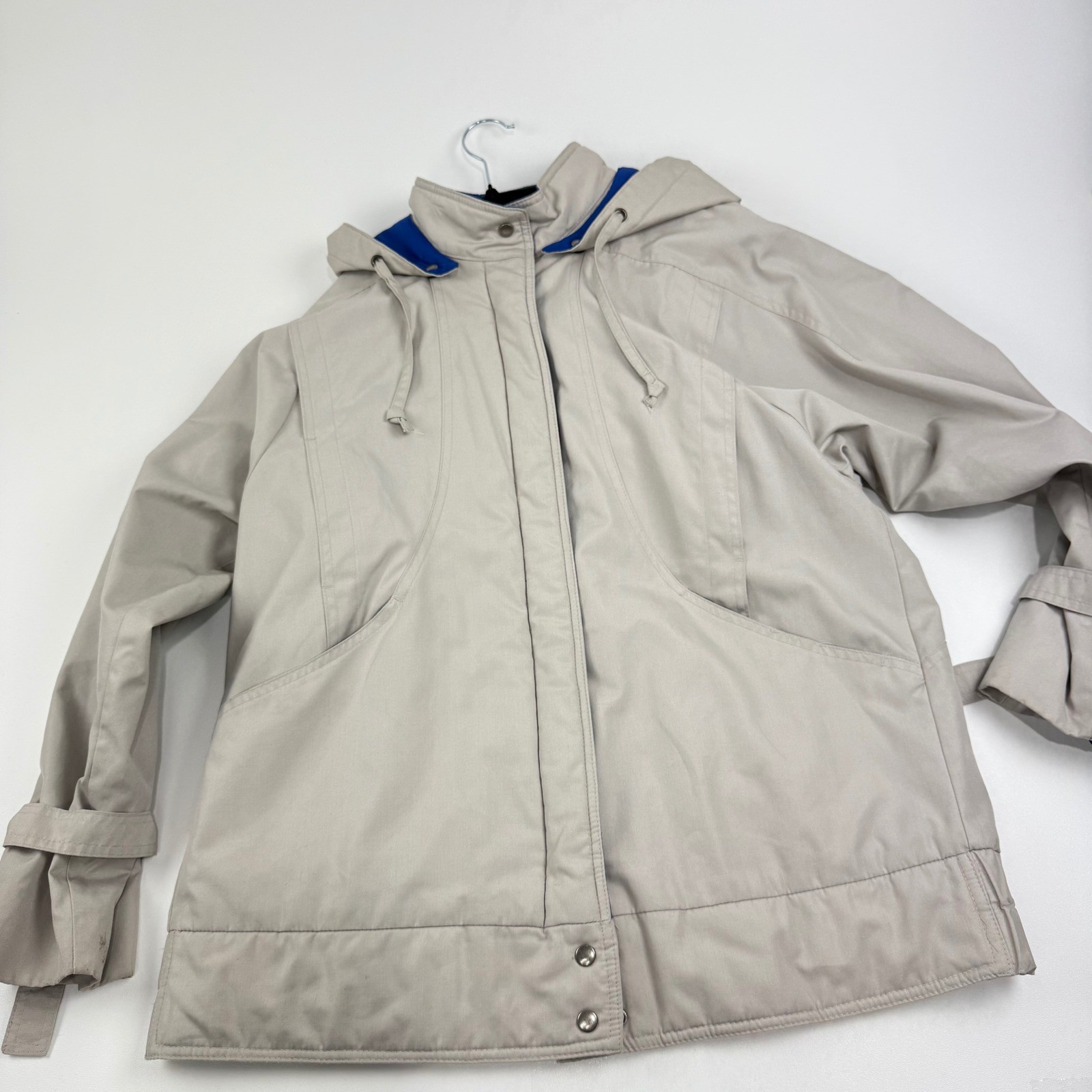 London Fog Beige Hooded Zip Up Jacket Women 12 Regular Casual Outerwear