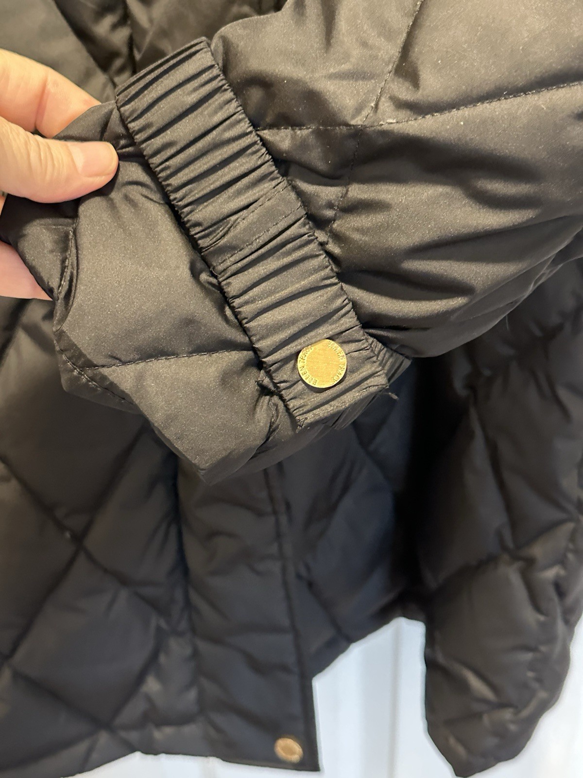 Ellen Tracey Puffer Mid-Length Belted Hooded Jacket With Gold Accents