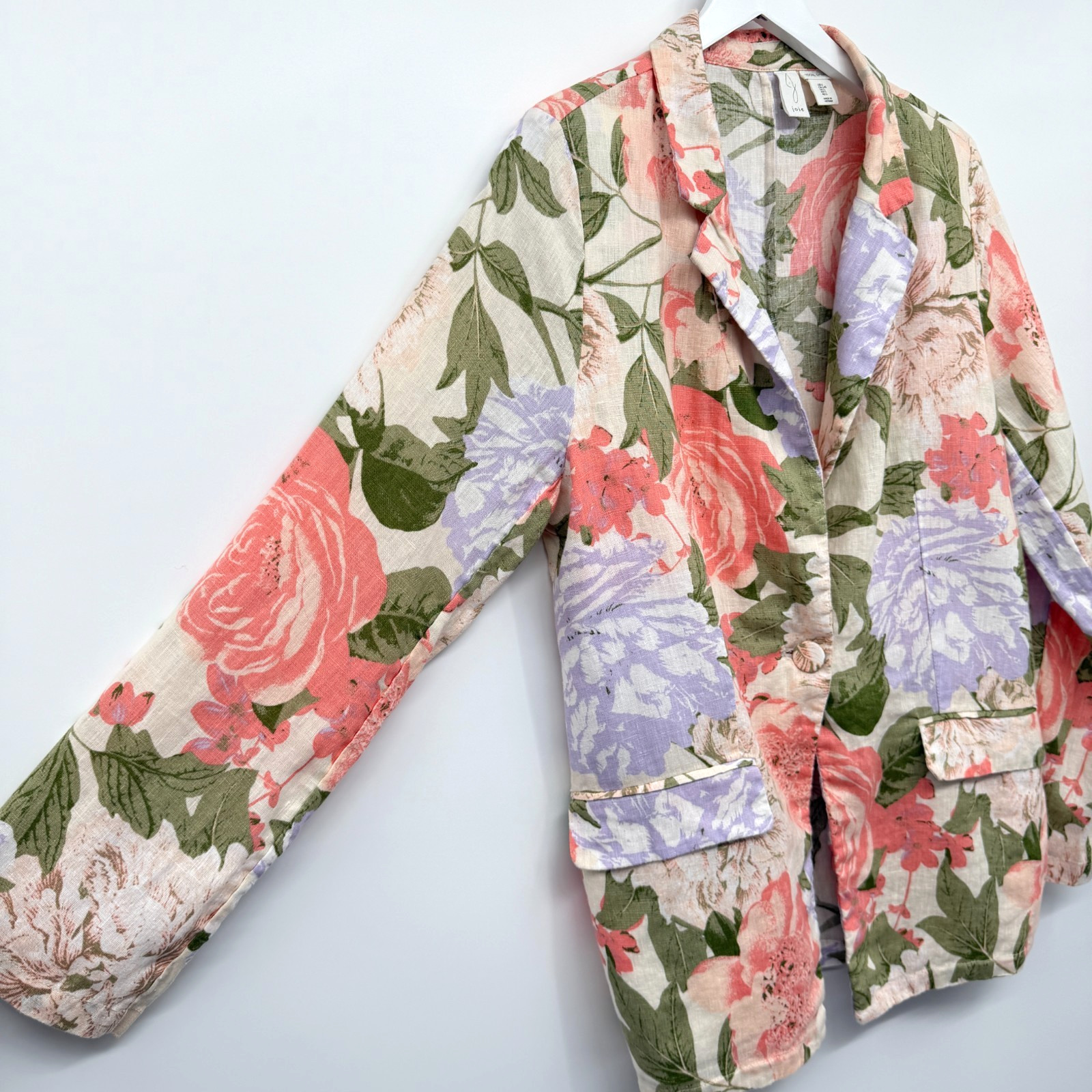 Joie Blazer Jacket Womens Size Large 100% Linen Floral Garden Party Coquette