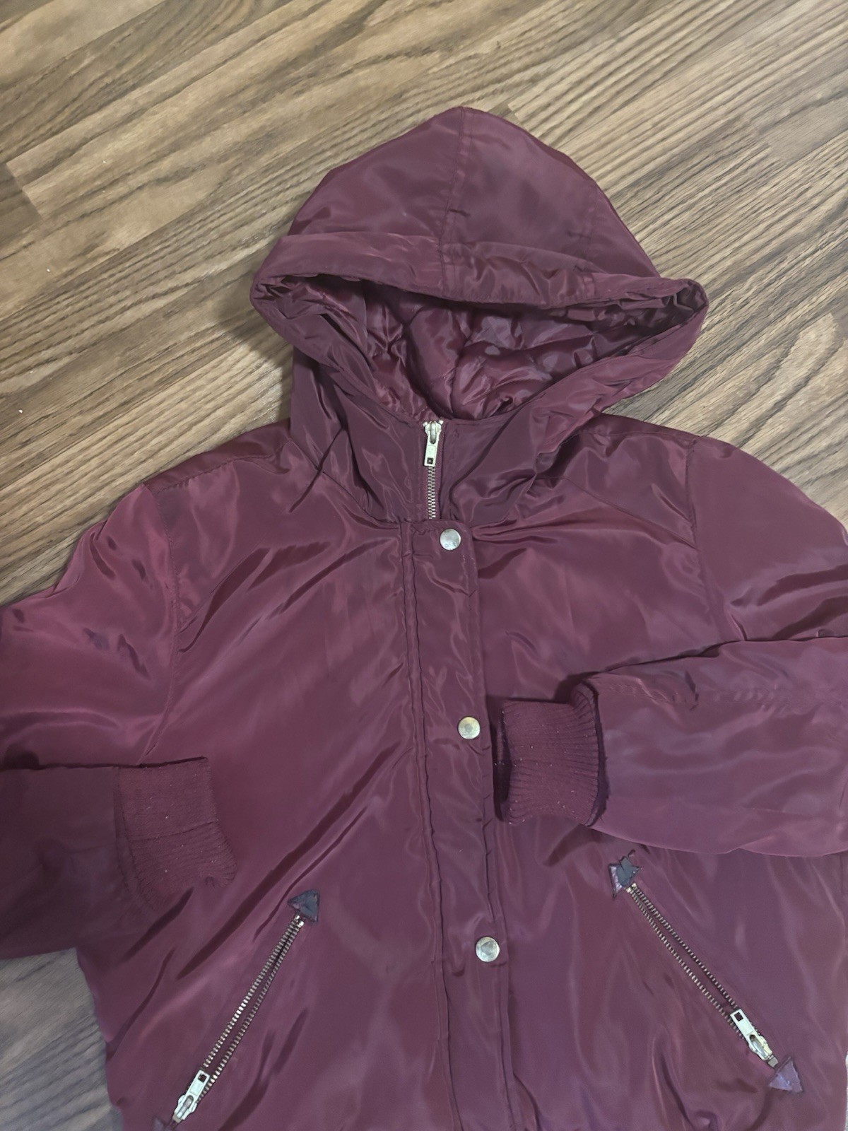 Woman’s Full Zip Full Button Burgundy Bomber Jacket Size Medium Pre Owned