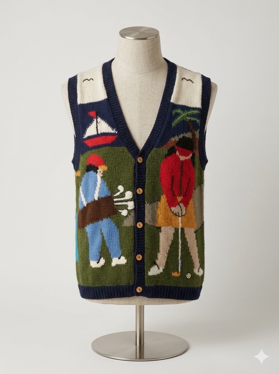 Vintage ALPACAS Americana 100% Alpaca Multi-Color Pattern Vest One Size Golf