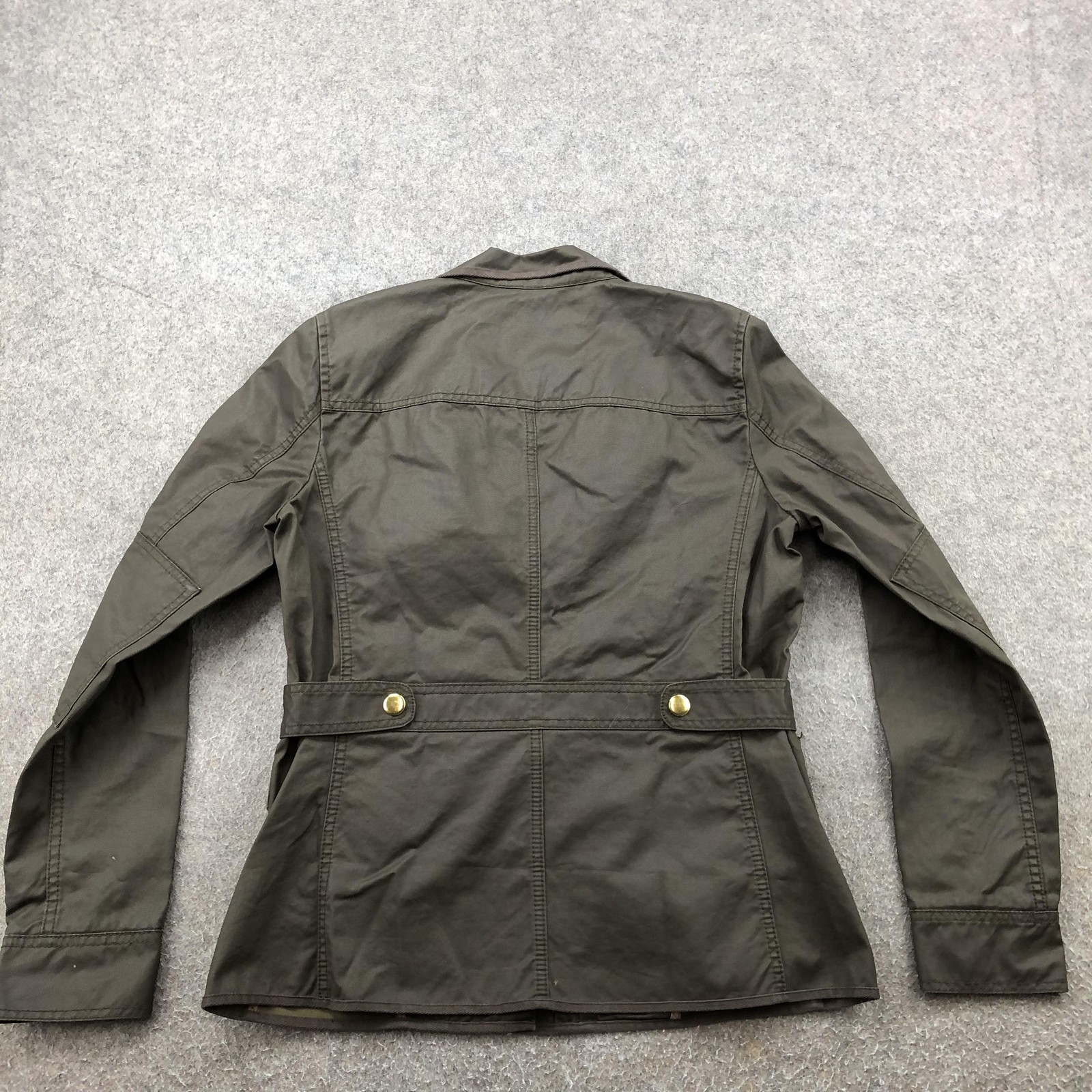 J Crew Jacket Womens Small Olive Green Utility Field Coat Gold Snaps Pockets
