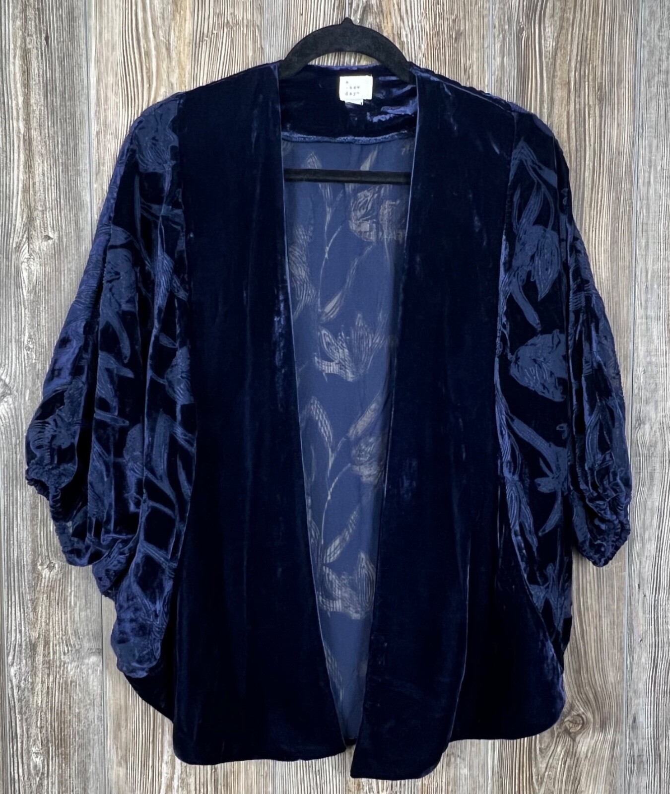 A New Day Women’s Blue Velvet Burnout Cardigan W/ Tulips OSFM Whimsigoth