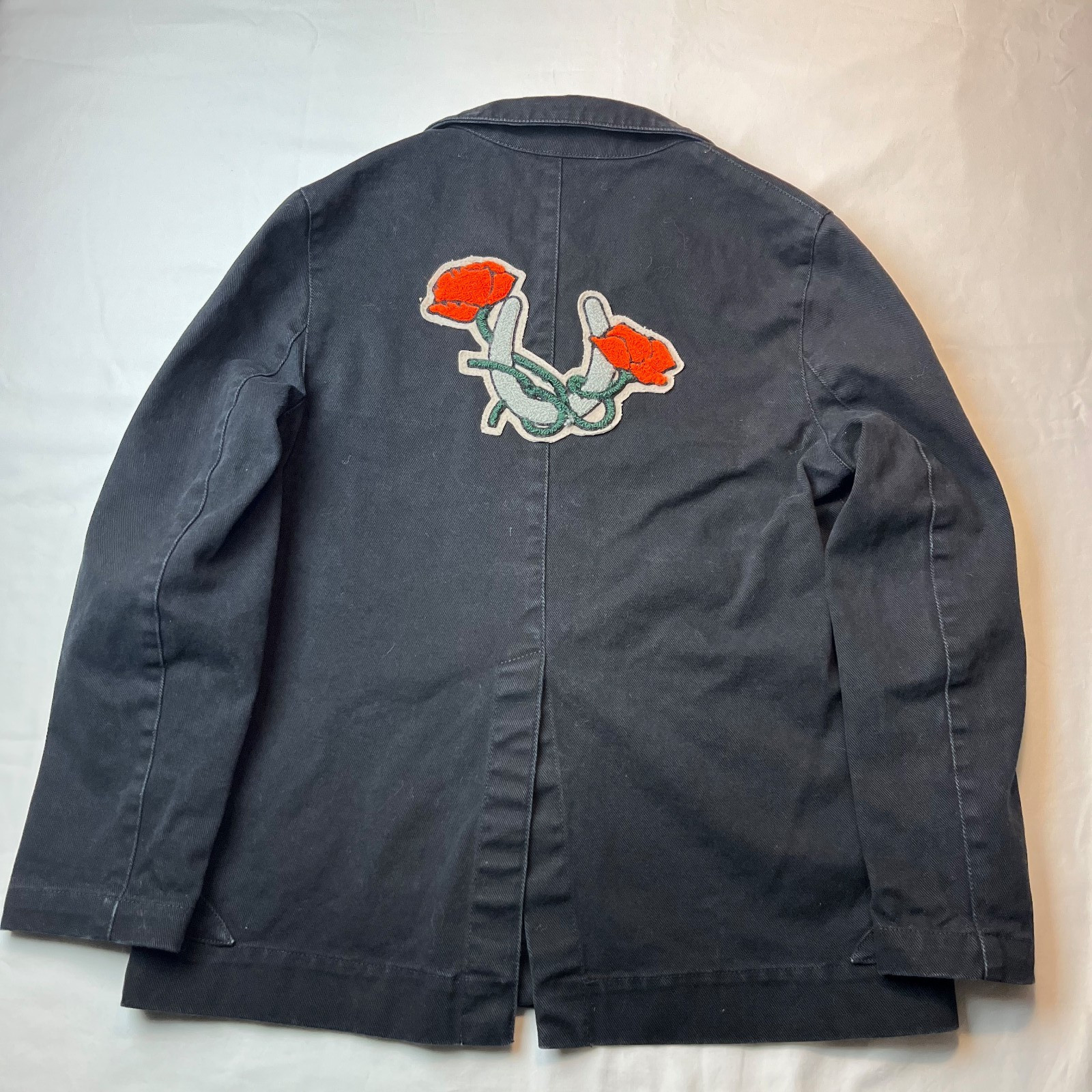 Carleen Triangle Pocket Denim Jacket Chore Coat w/ Back Patch – Made in USA – M