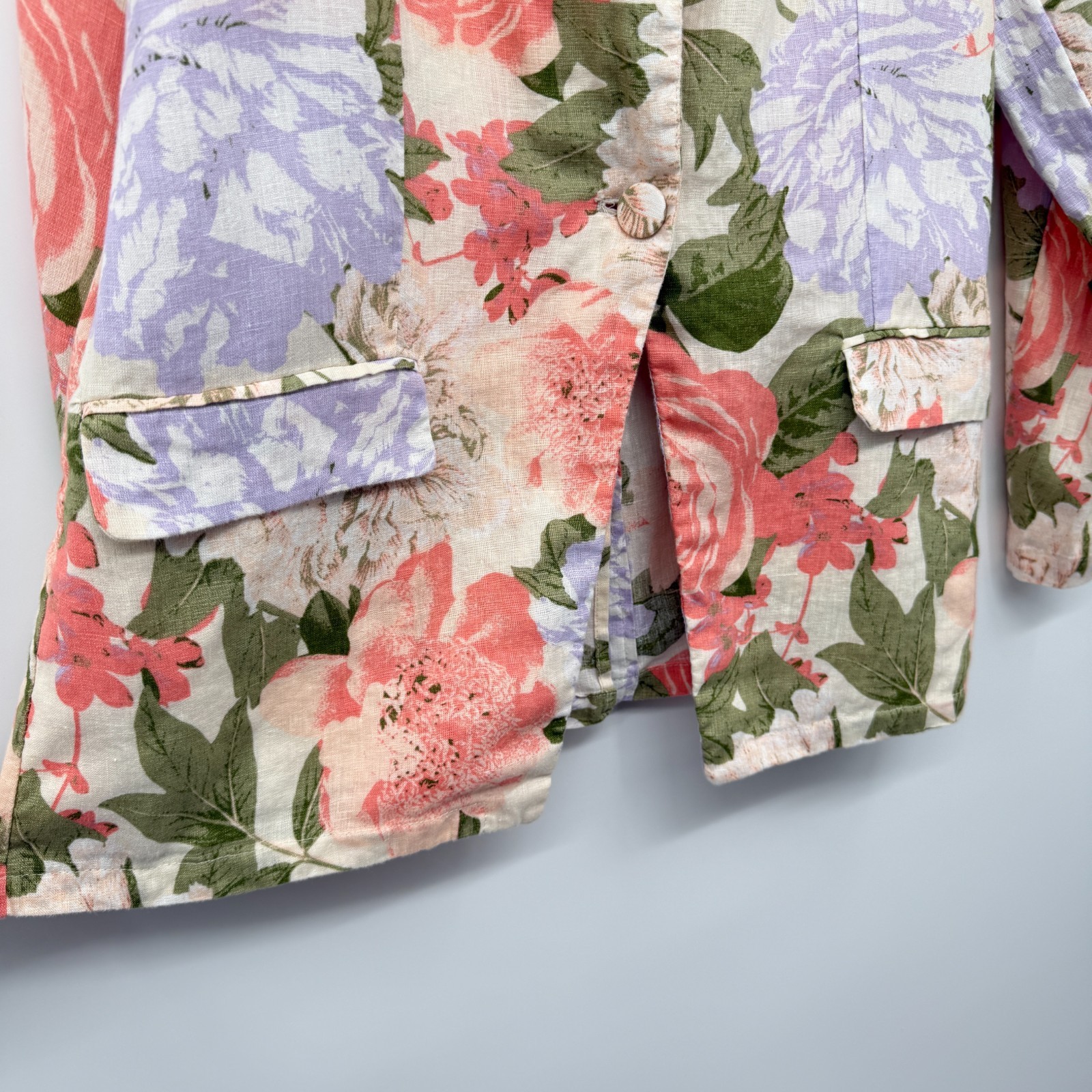 Joie Blazer Jacket Womens Size Large 100% Linen Floral Garden Party Coquette