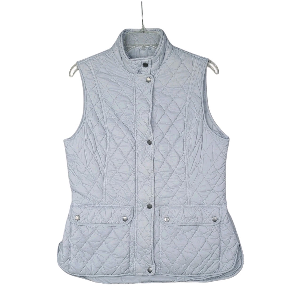 Barbour Iced Blue Quilted Otterburn Gilet Button Up Zip Vest -Size US 10 UK 14