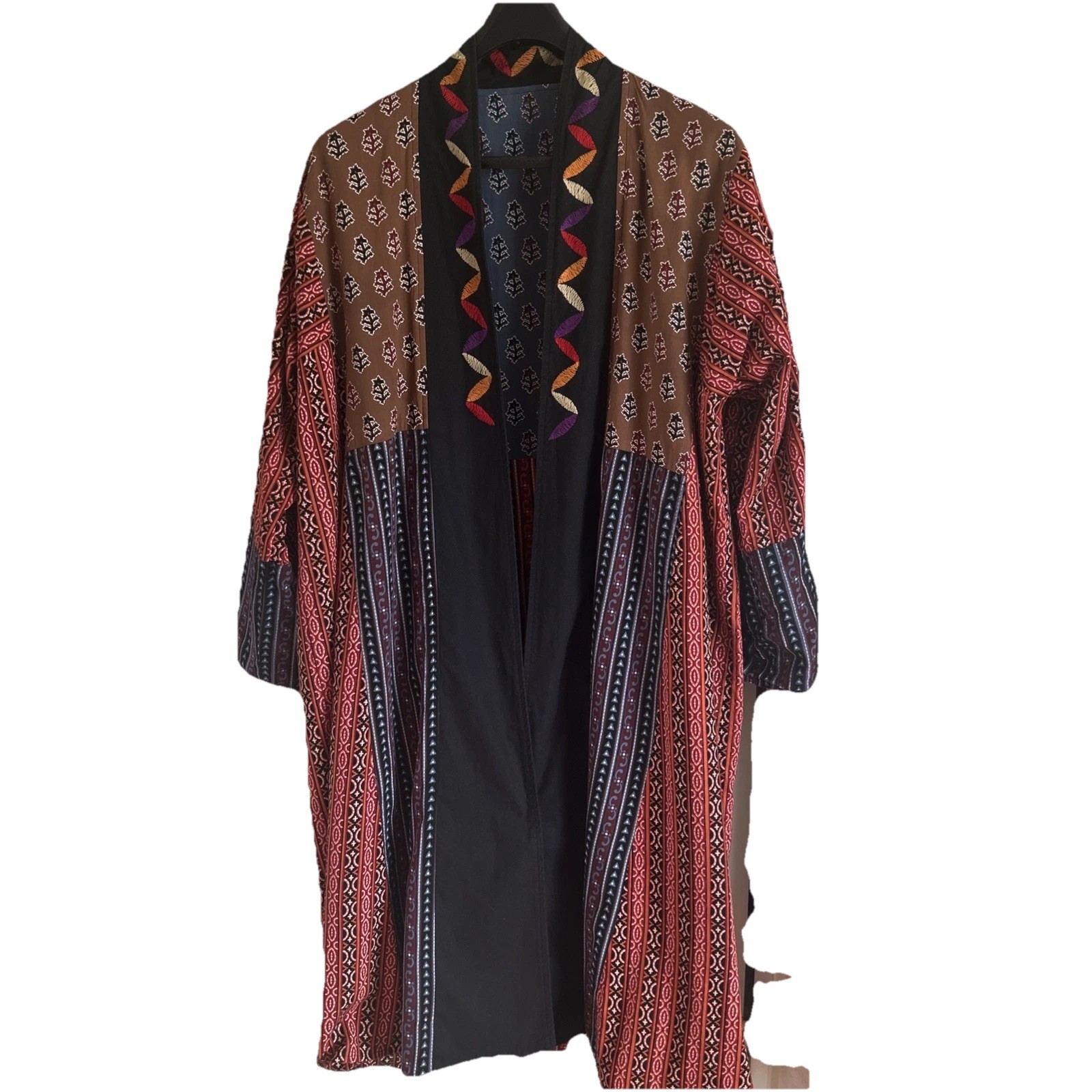 Women’s XL Patchwork Kimono Duster Long Hand Crafted Embroidered Reversible OOAK