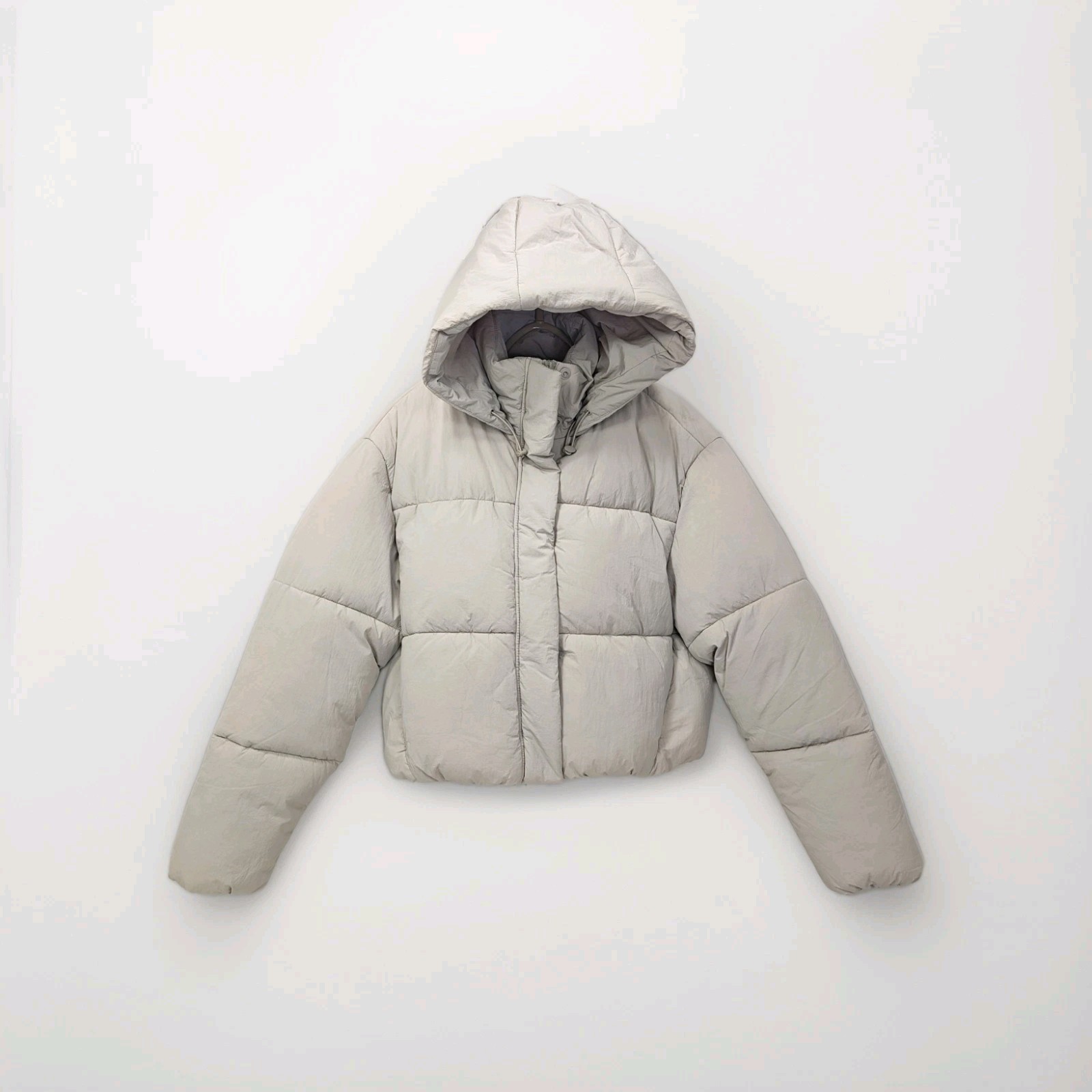 ZARA Water Repellent Windproof Hooded Puffer Jacket Ecru Beige M NWT 4749/747