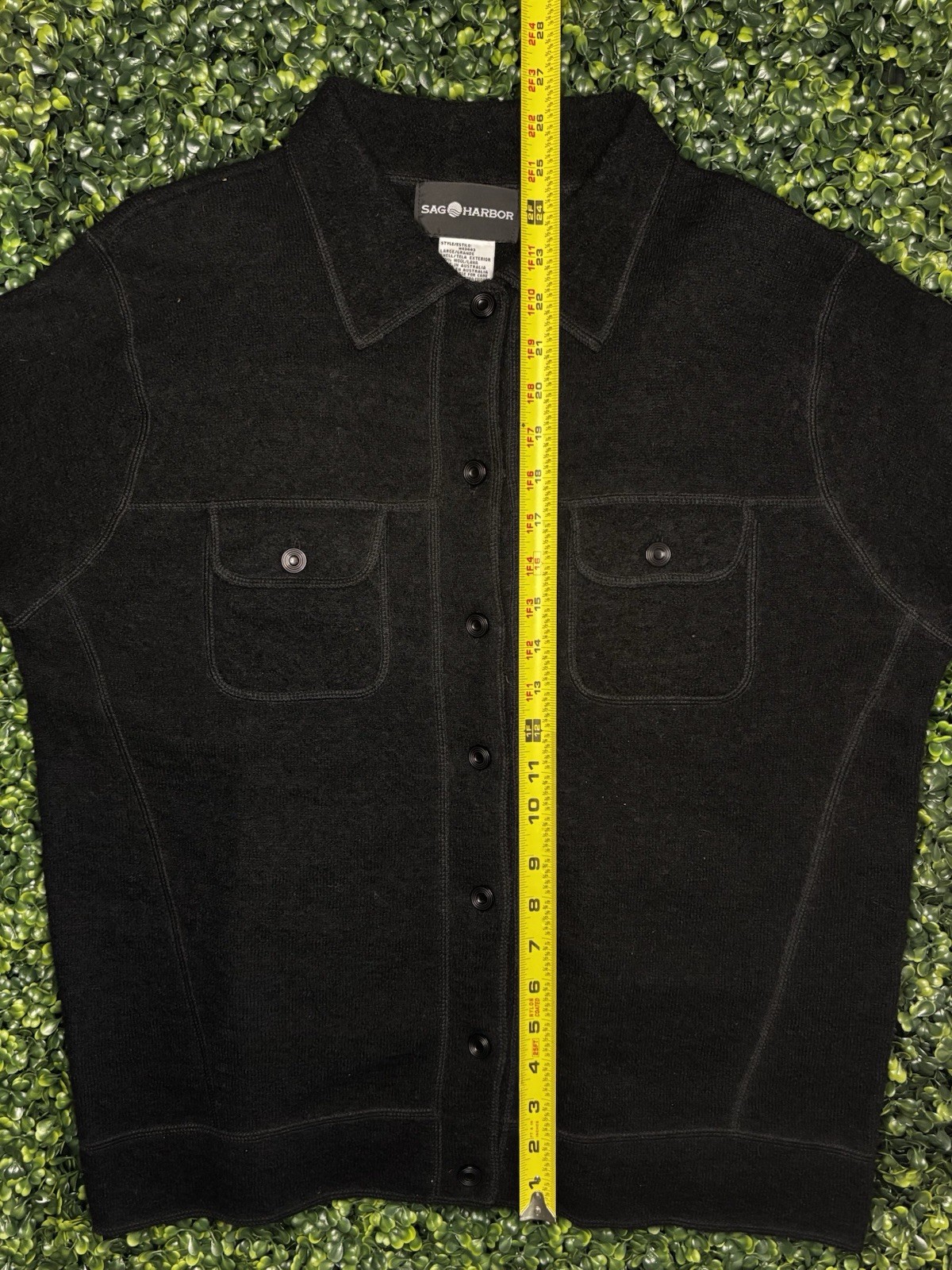 Sag Harbor Women’s Black Button Down 100% Wool Jacket Front Pockets Size Large
