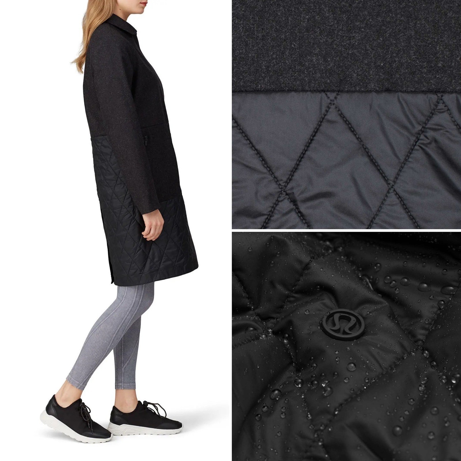 Lululemon Roam Far Wool Coat Heathered Black Size 12 Wool Blend
