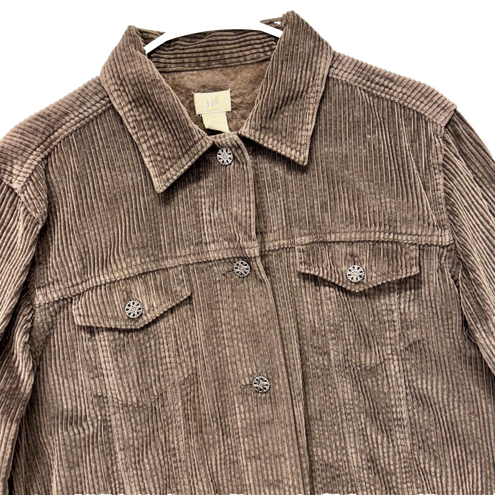 J Jill Jacket Womens Small Brown Corduroy Velvet Button Front Western Boho Style