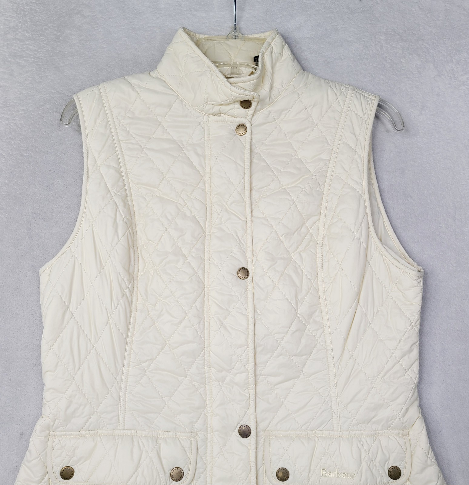 Barbour Ivory Quilted Otterburn Gilet Button Up Zip Vest -Size US 10 UK 14