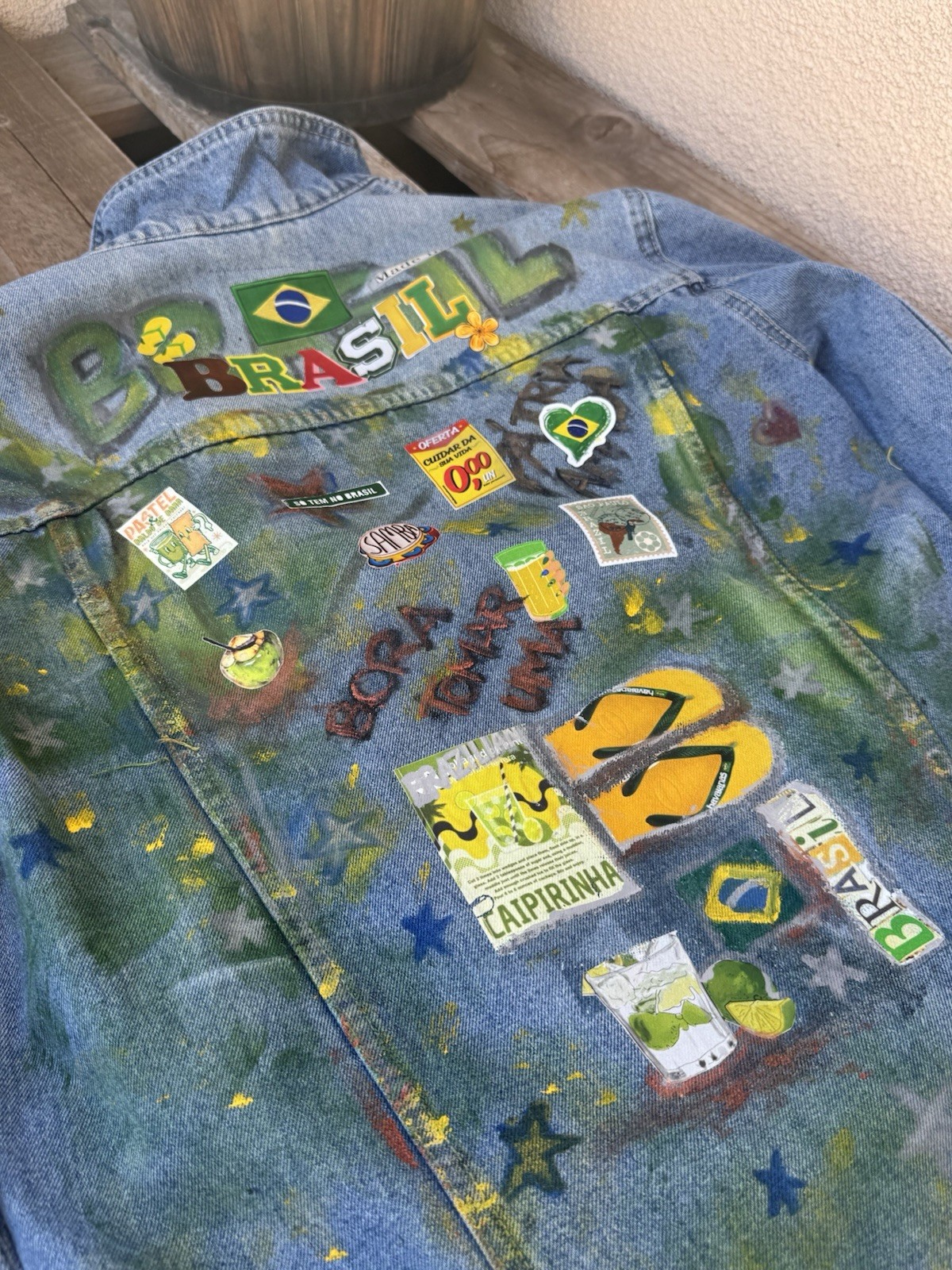 Handmade Brazil Denim Jacket | Custom Painted | One of a Kind | Size S UNISEX